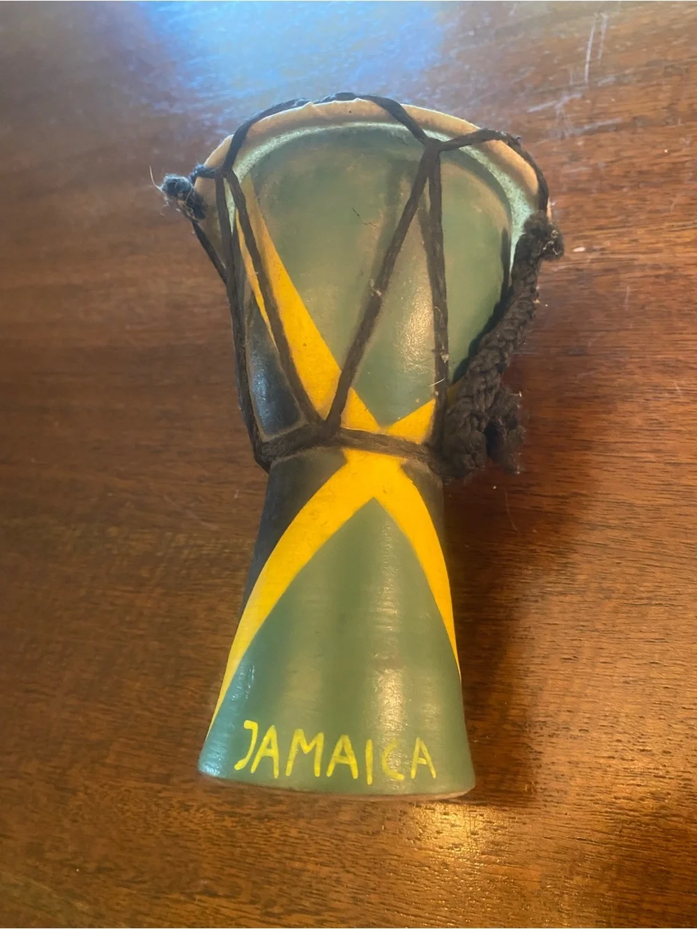 Vintage Jamaican Souvenir Djembe Drum hand carved painted reggae colors Jamaica